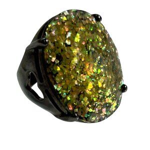 Park Lane Starry Nights Statement Ring Size 7.5 Gold Tone Glitter Oval Cocktail